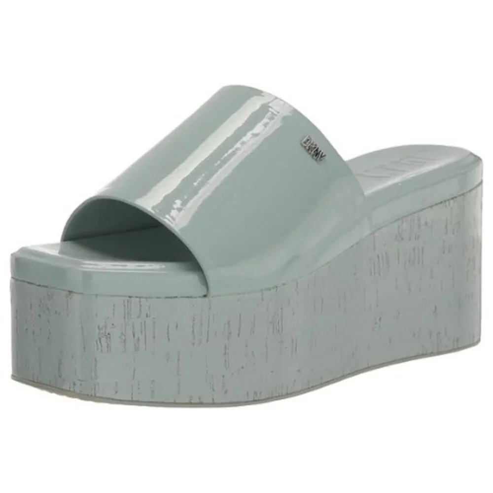 DKNY Women's Everyday Adalira-Platform Sandal Size 6M/36 EUR Patent PU SAGE